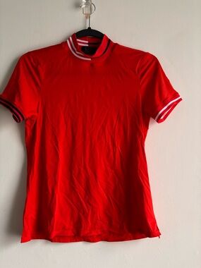 G/FORE Red Short-Sleeve Mock Neck Top with Contrast Stripe Trim